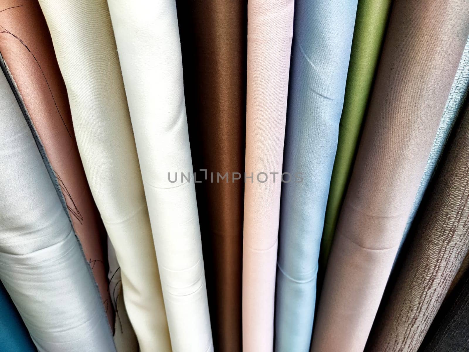 Linen fabric rolls in row for banner or poster. Backgroudn, texture, pattern, place for text, copy space