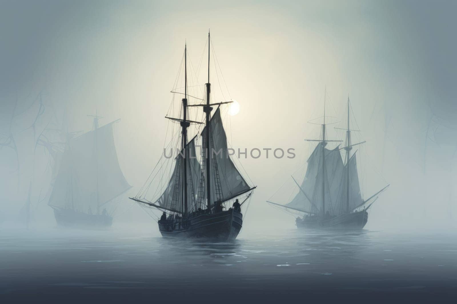 Embark on a haunting journey across the treacherous waters with this captivating illustration by a professional visual artist.