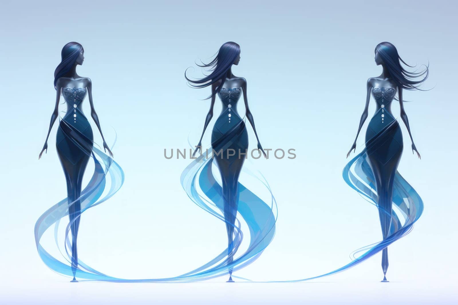 Imagine a mystical world where ethereal mermaids gracefully swim with flowing sapphire tails, enchanting all who gaze upon their mesmerizing beauty.