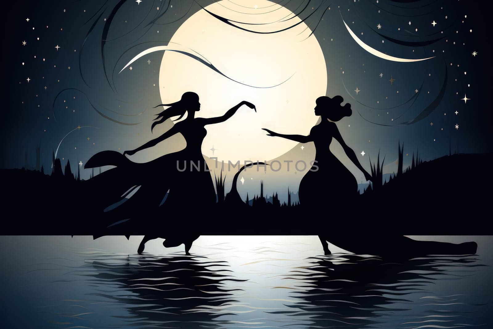 In the realm of fantasy, graceful moonlit dancers captivate with their ethereal movements, perfectly synchronized with the celestial rhythms.
