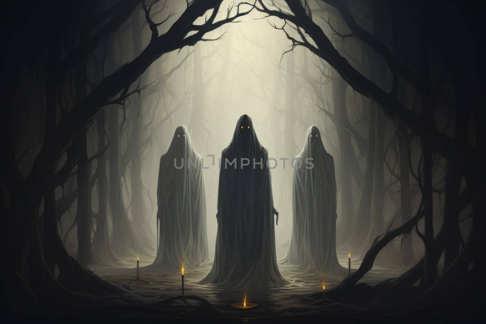 In the realm of fantasy, haunting ghostly apparitions are ethereal beings that exist between the world of the living and the realm of the dead.