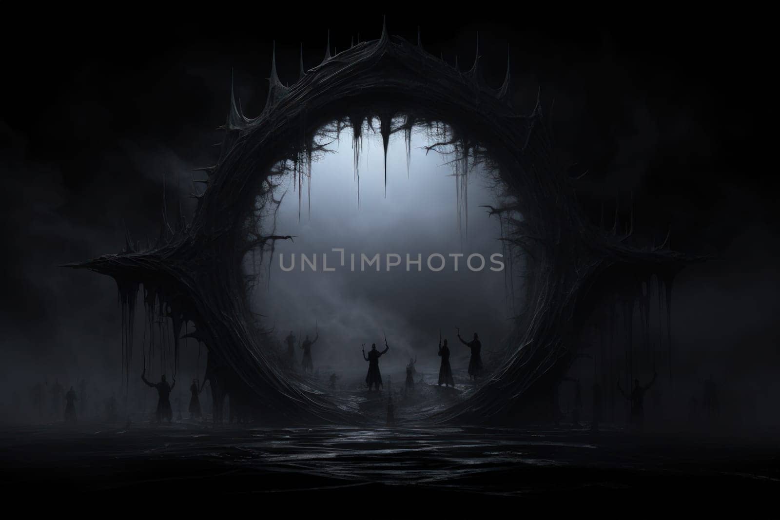 In the realm of fantasy, cursed mirror spirits are bound, their ethereal existence trapped within reflective surfaces.