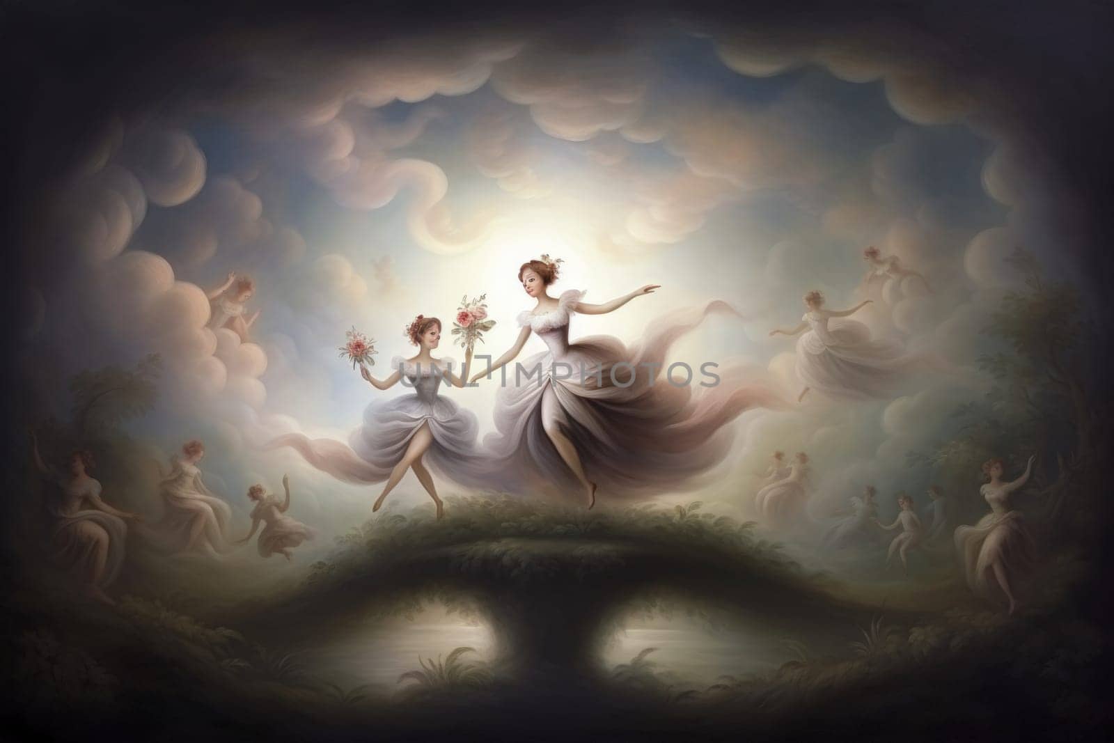 Immerse yourself in the enchanting world of fantasy as you witness the ethereal dance of graceful sylphs, ethereal beings of air and wind.