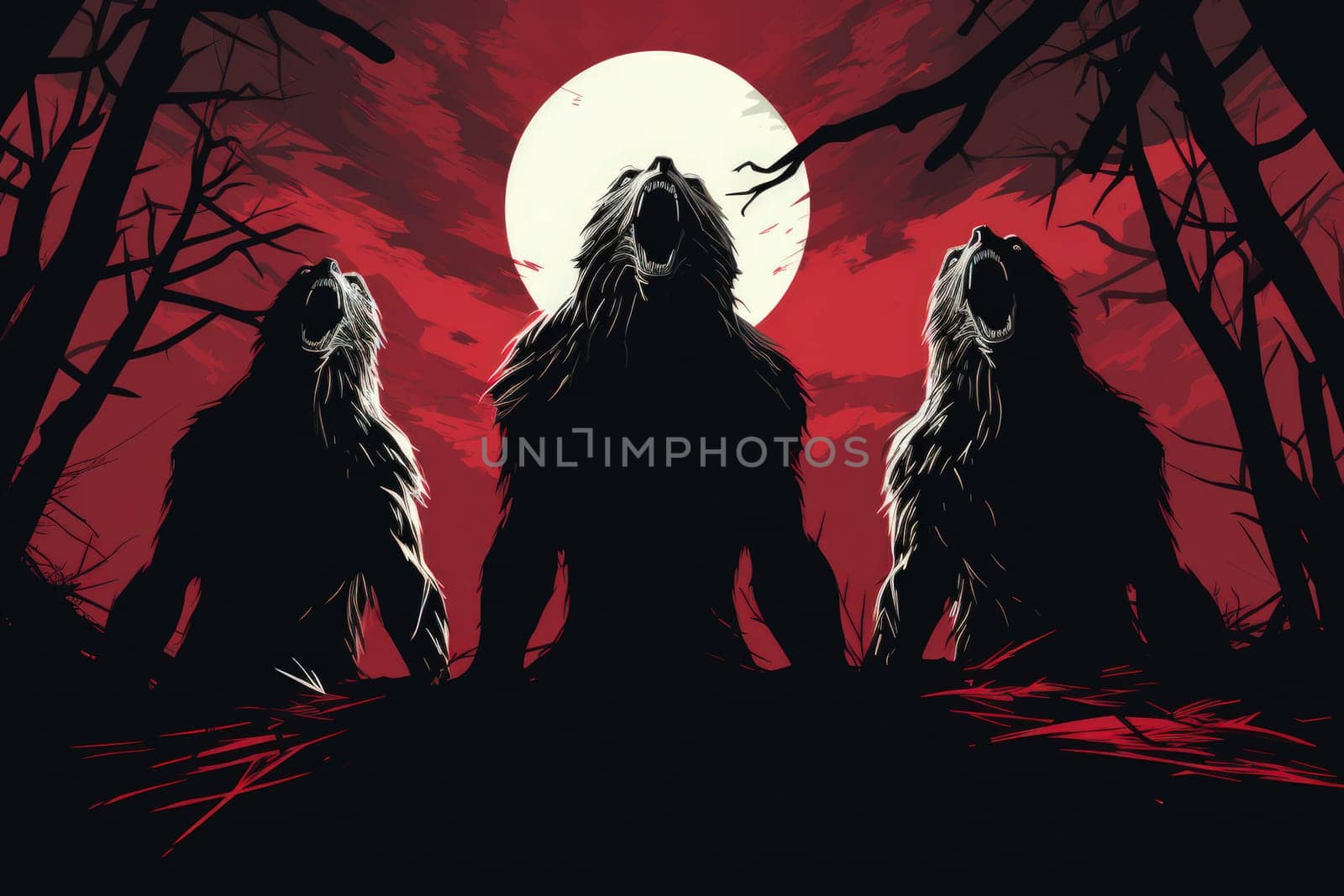 Venture into a mystical realm where fierce werewolves, under the enchanting light of the full moon, undergo their awe-inspiring transformation.