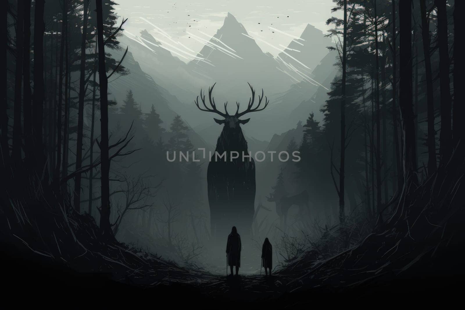 Embark on a fantastical journey where gargantuan giants, with their colossal stature, traverse the towering mountains with thunderous footsteps.