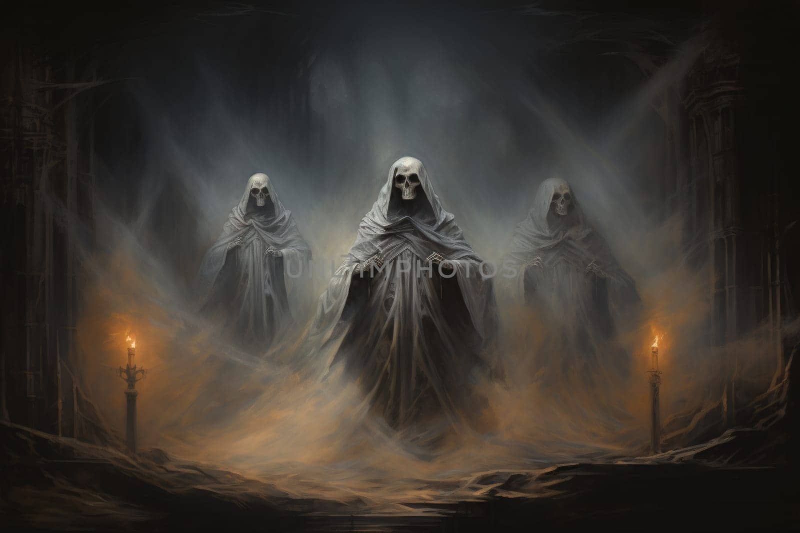 In the realm of fantasy, haunting ghostly apparitions are ethereal beings that exist between the world of the living and the realm of the dead.