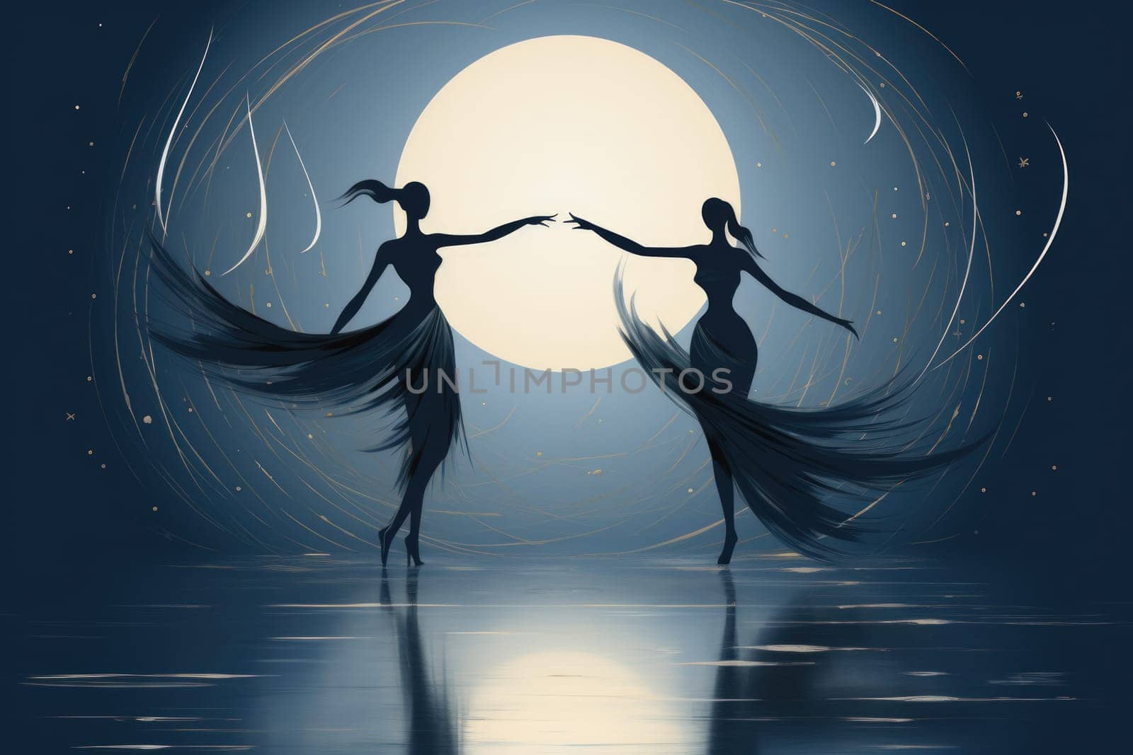In the realm of fantasy, graceful moonlit dancers captivate with their ethereal movements, perfectly synchronized with the celestial rhythms.