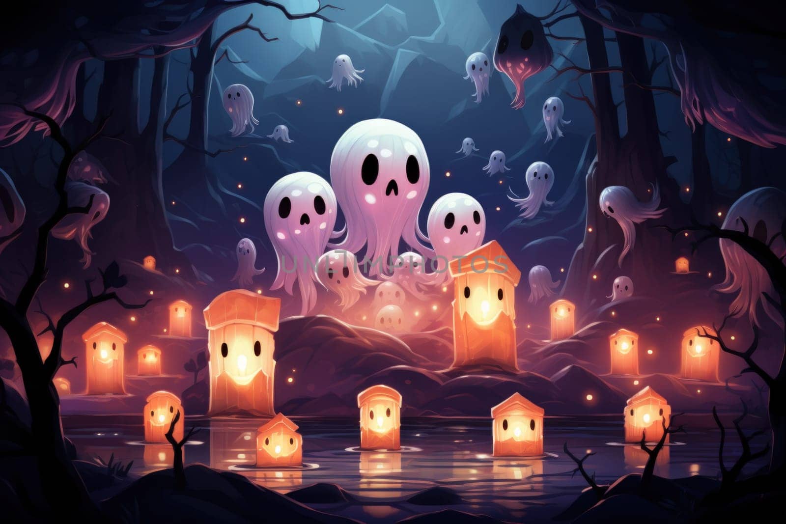 Step into a realm of ethereal beauty, where illuminated spirit lanterns serve as beacons of hope.