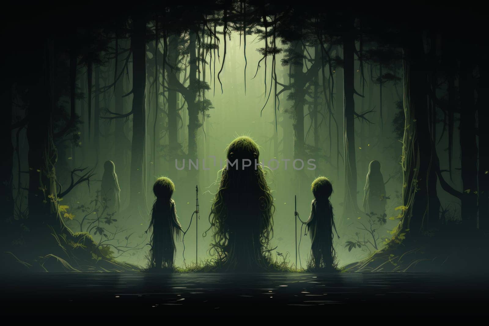 Deep within the mystical woodland realms of fantasy, ancient forest spirits stand as silent sentinels, their ethereal presence a testament to the wisdom and magic of the natural world.