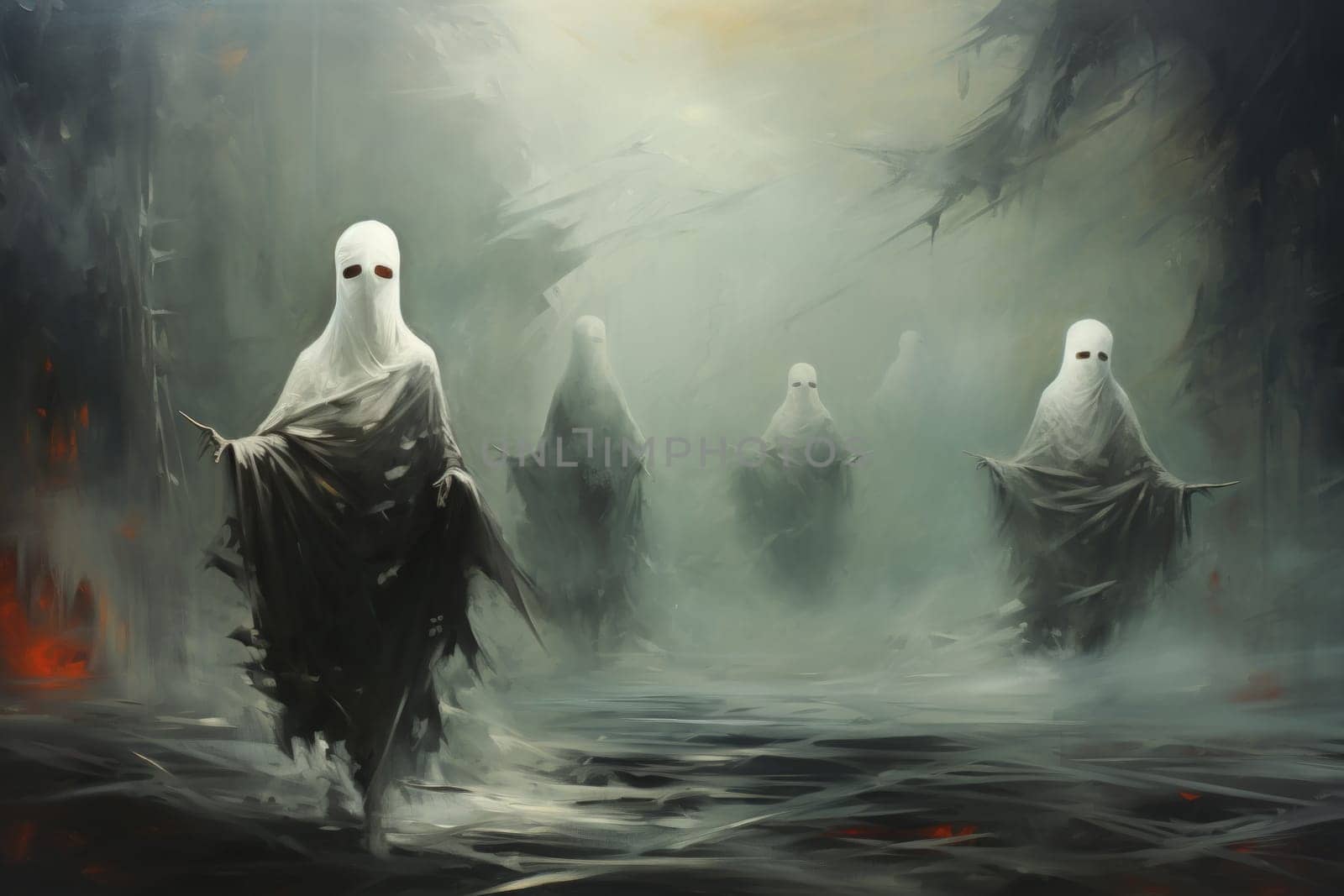 In the realm of fantasy, haunting ghostly apparitions are ethereal beings that exist between the world of the living and the realm of the dead.