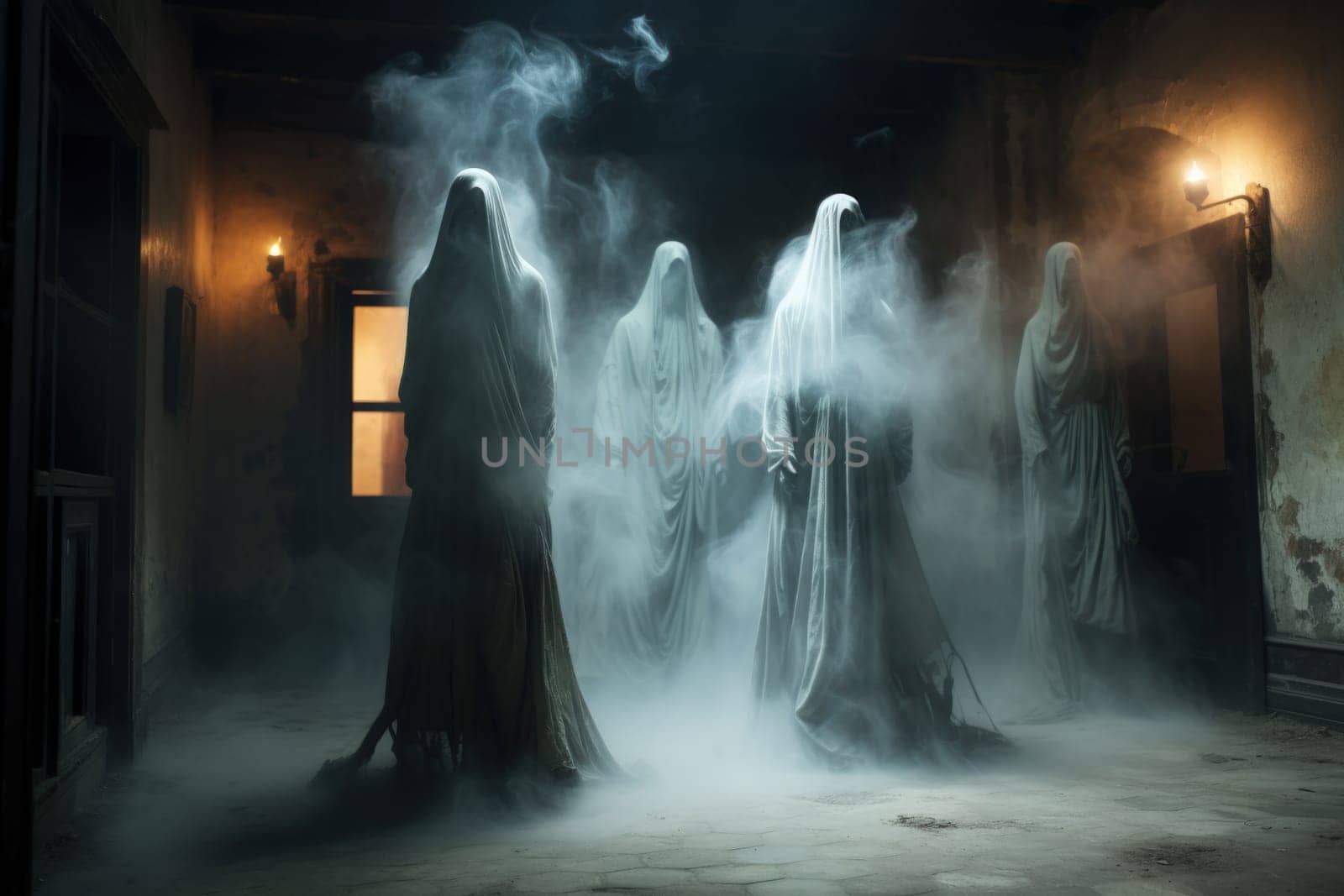 In the realm of fantasy, haunting ghostly apparitions are ethereal beings that exist between the world of the living and the realm of the dead.