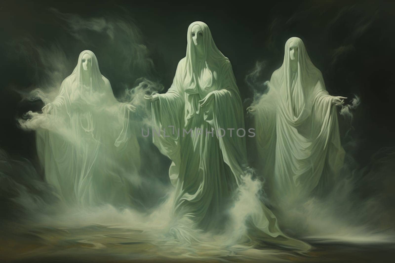 In the realm of fantasy, haunting ghostly apparitions are ethereal beings that exist between the world of the living and the realm of the dead.