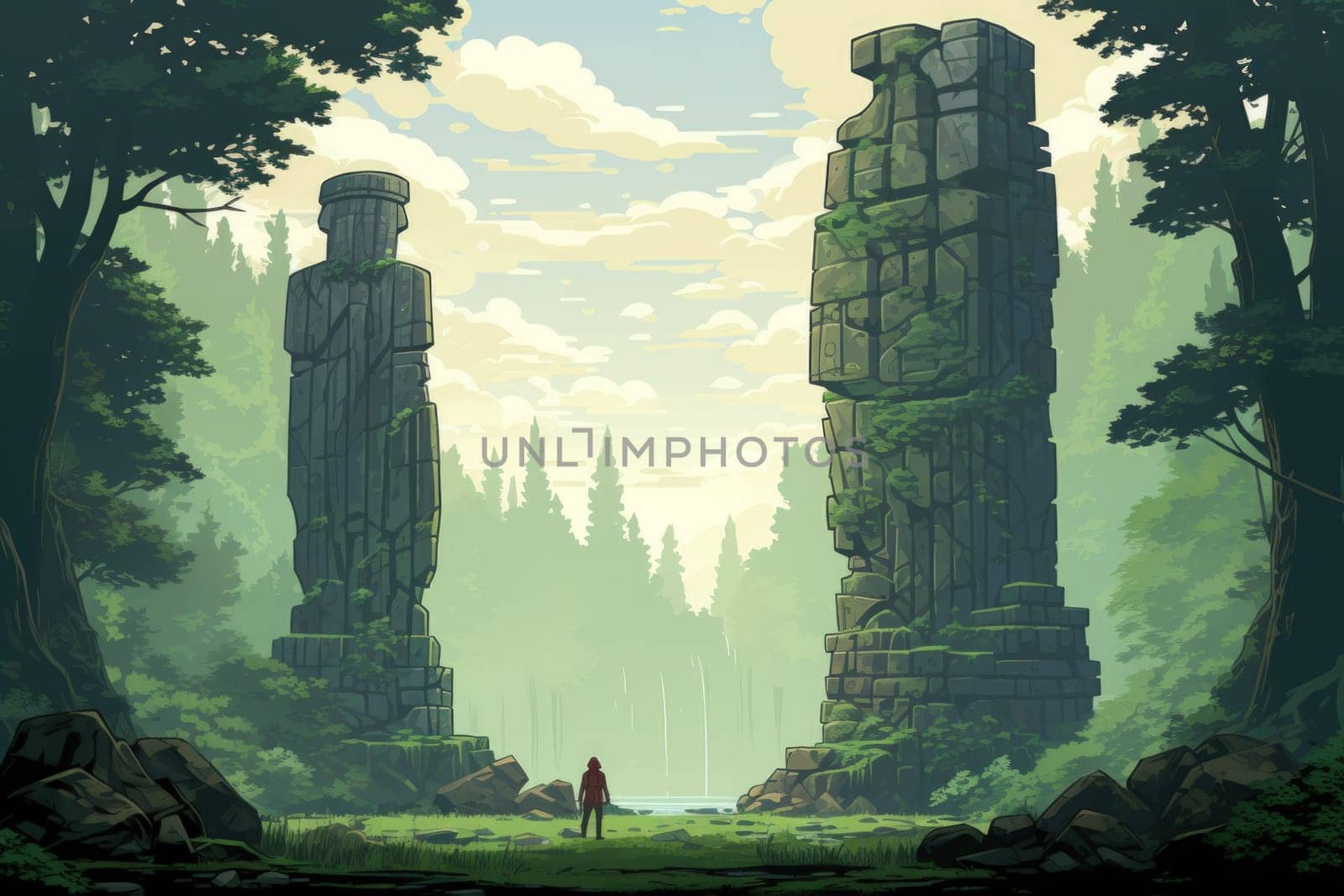 Behold the majestic marvels of the past - ancient stone colossi, towering giants hewn from the very bedrock itself.