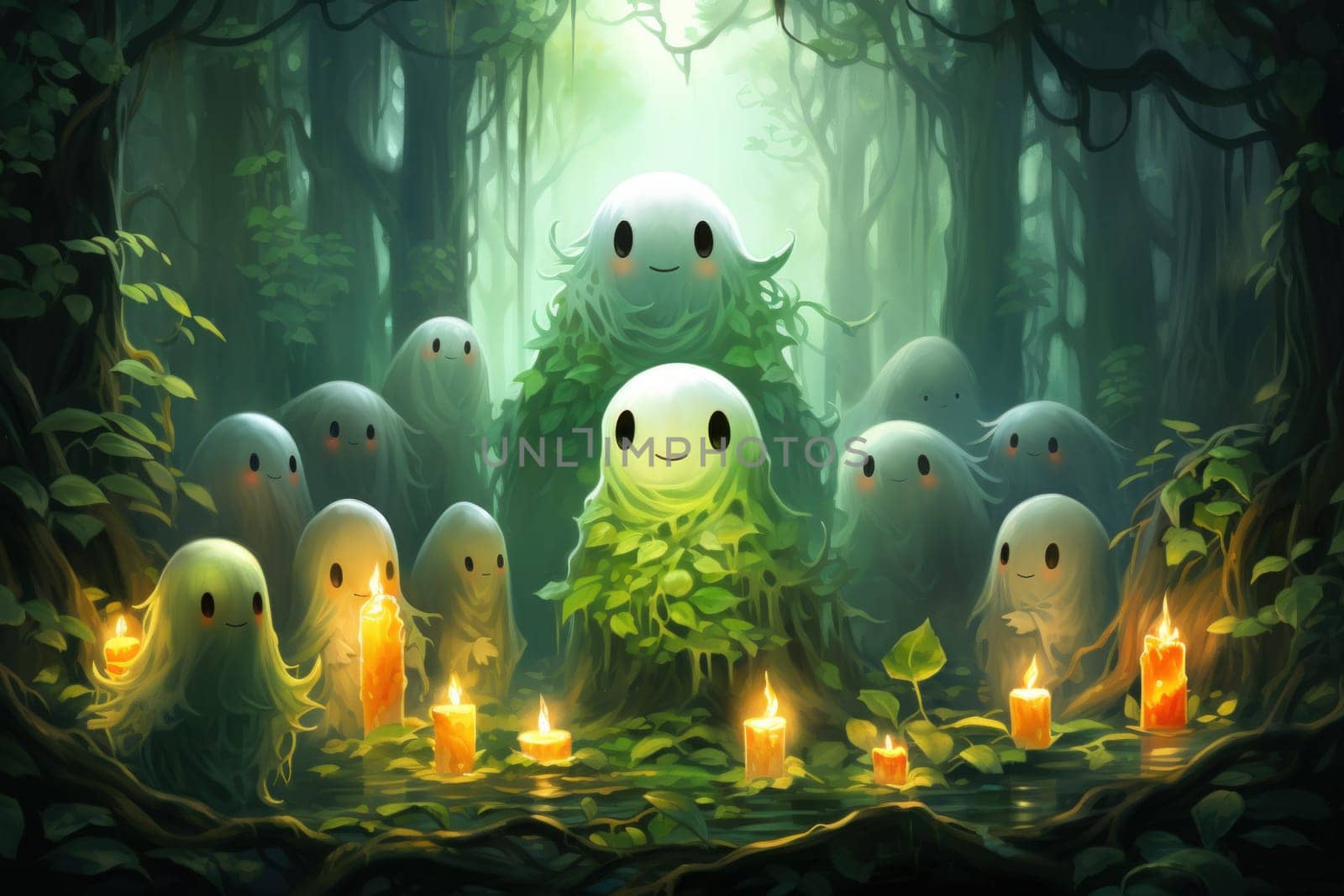 Deep within the mystical woodland realms of fantasy, ancient forest spirits stand as silent sentinels, their ethereal presence a testament to the wisdom and magic of the natural world.