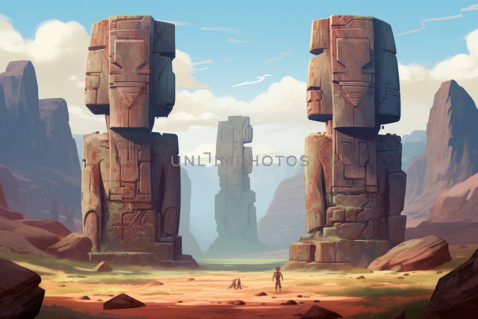 Behold the majestic marvels of the past - ancient stone colossi, towering giants hewn from the very bedrock itself.