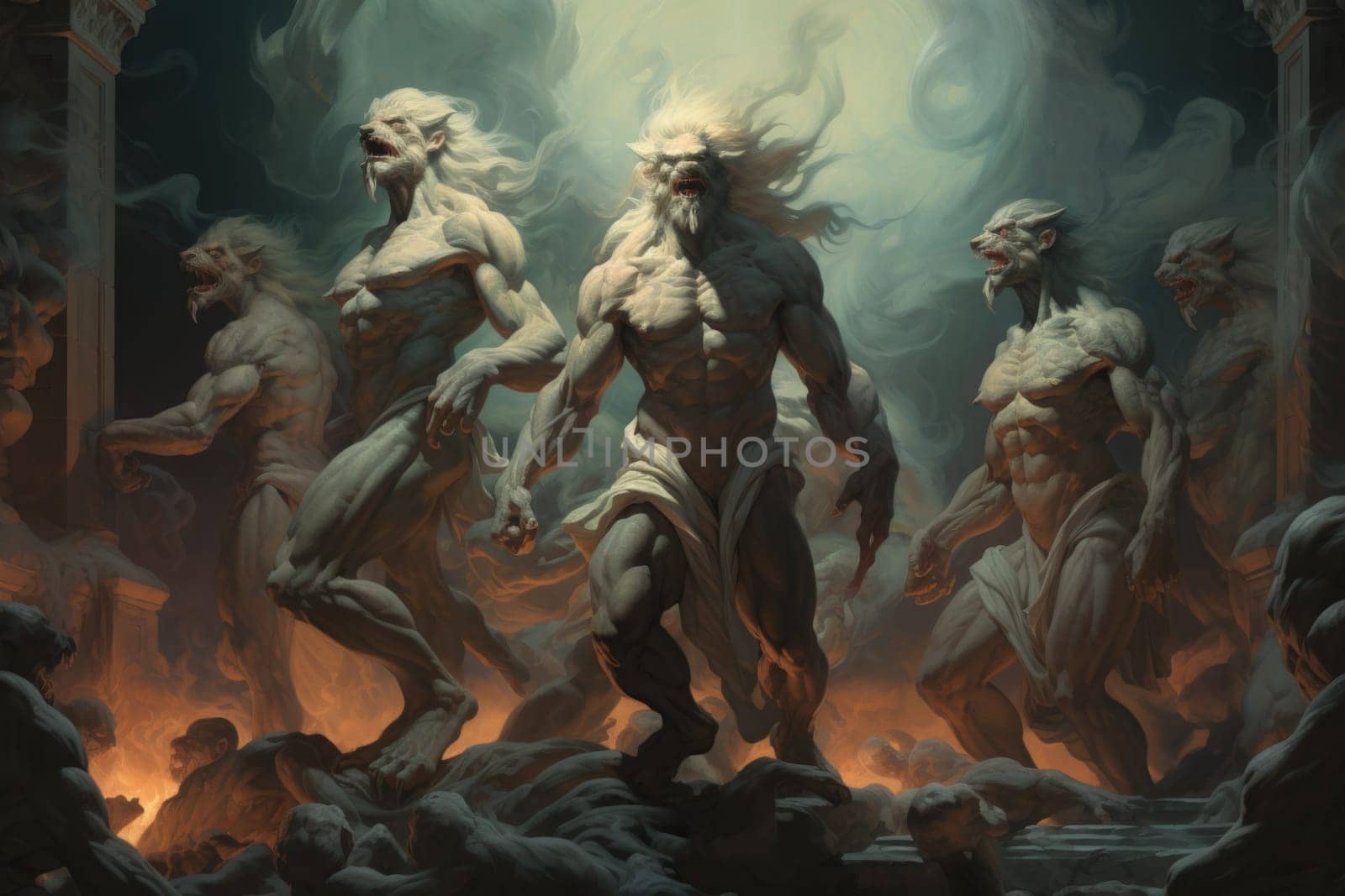 Venture into a mystical realm where fierce werewolves, under the enchanting light of the full moon, undergo their awe-inspiring transformation.