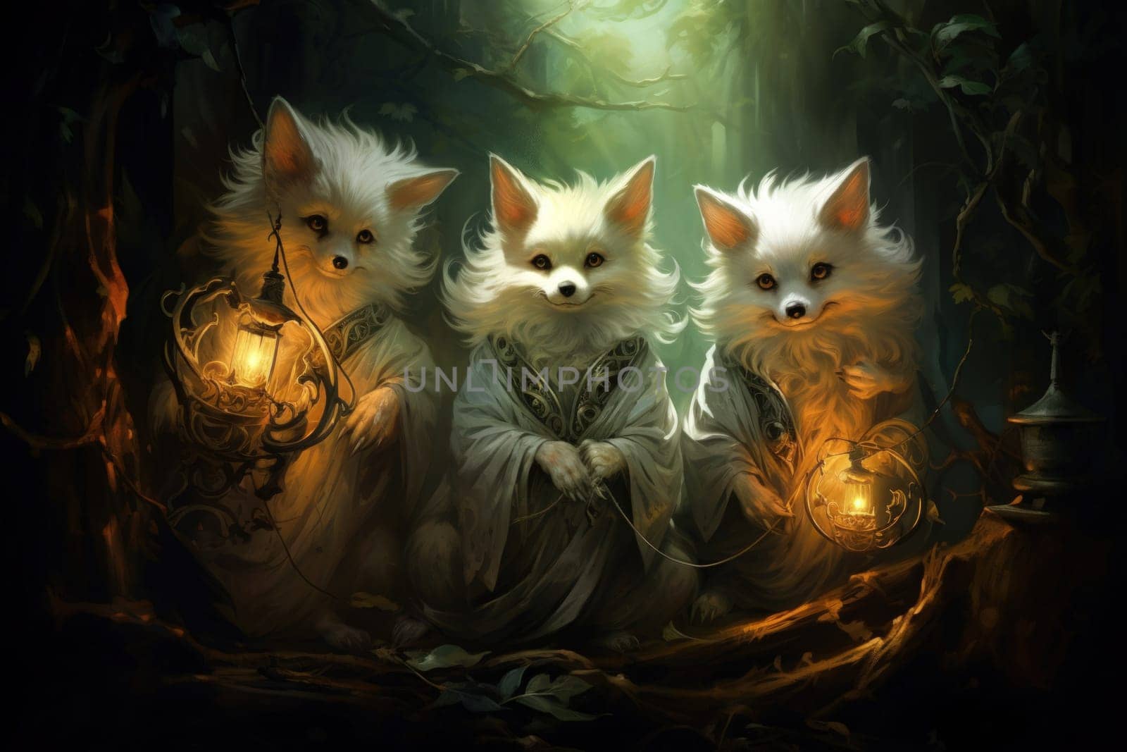 Enter the enchanting realm of the curious spirit foxes, mystical creatures that possess the ability to effortlessly traverse between the ethereal spirit world and the tangible physical realm.