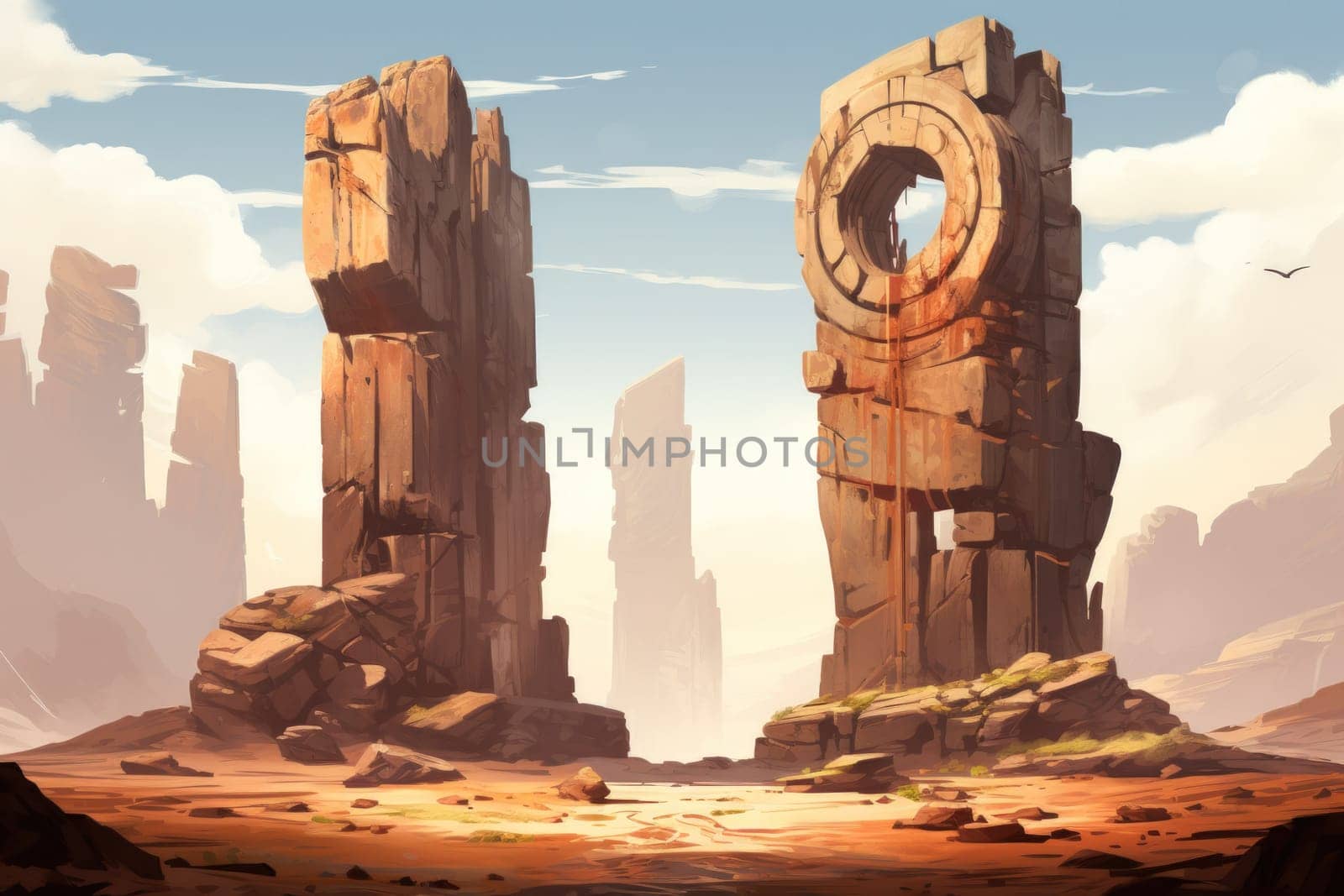 Behold the majestic marvels of the past - ancient stone colossi, towering giants hewn from the very bedrock itself.