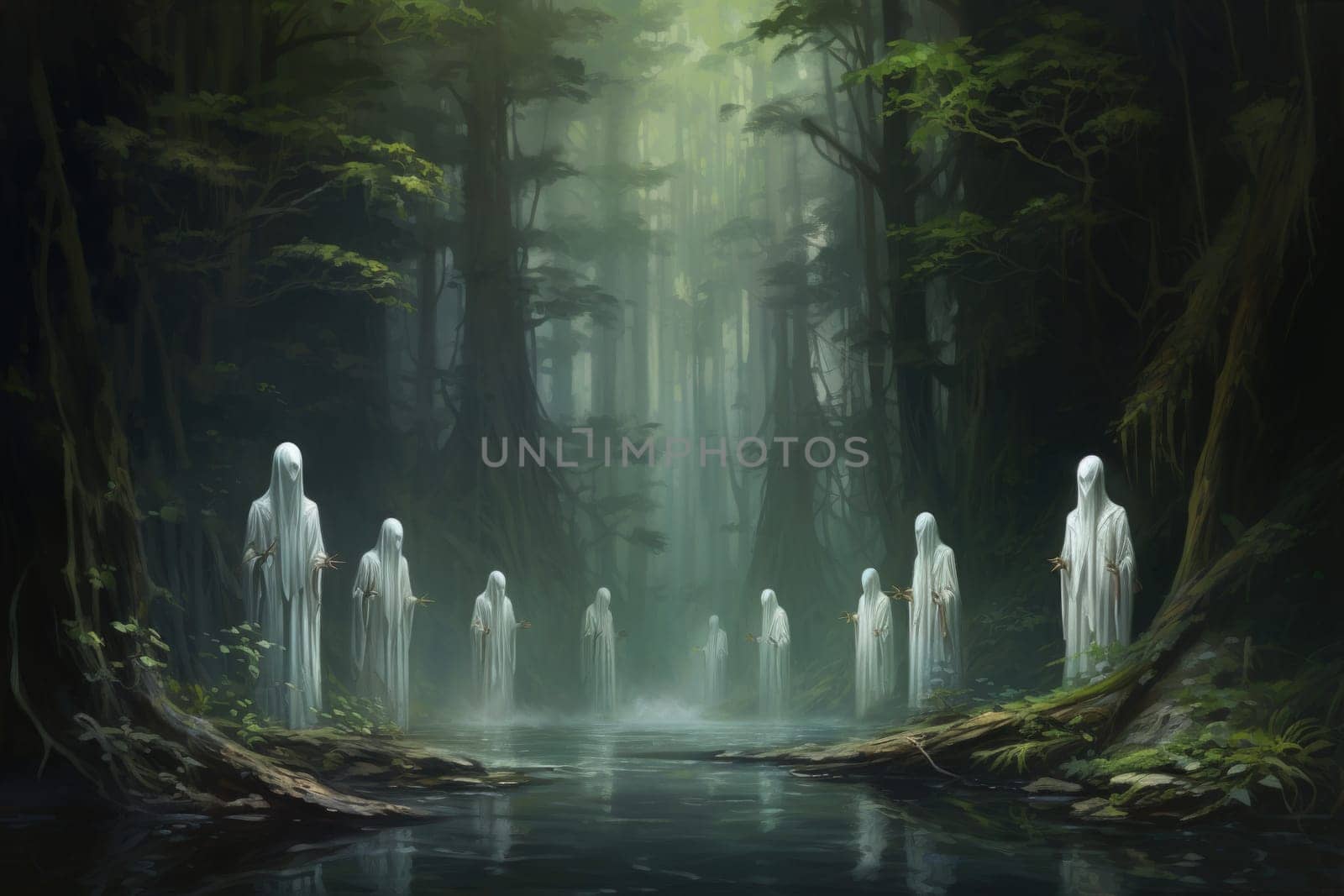 Deep within the mystical woodland realms of fantasy, ancient forest spirits stand as silent sentinels, their ethereal presence a testament to the wisdom and magic of the natural world.