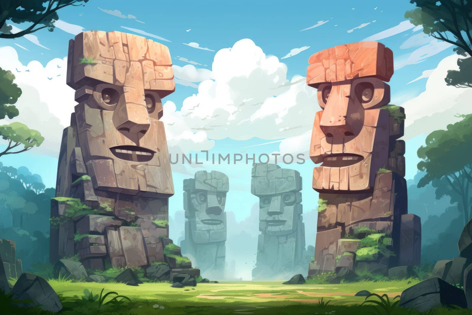 Behold the majestic marvels of the past - ancient stone colossi, towering giants hewn from the very bedrock itself.