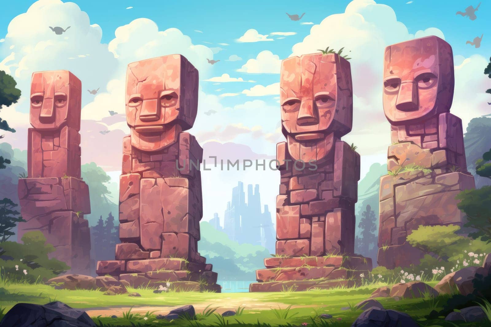 Behold the majestic marvels of the past - ancient stone colossi, towering giants hewn from the very bedrock itself.