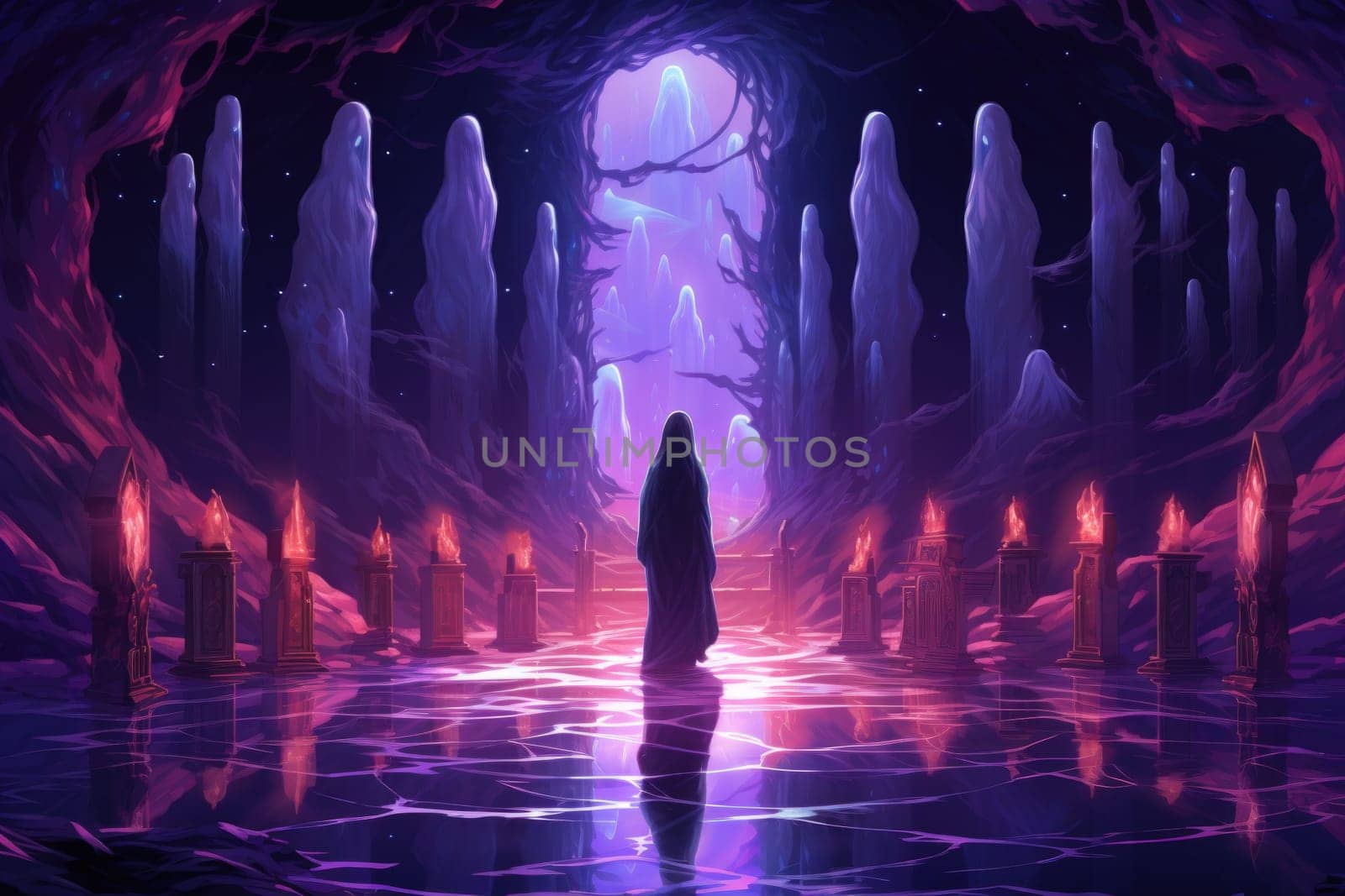 In the realm of fantasy, cursed mirror spirits are bound, their ethereal existence trapped within reflective surfaces.