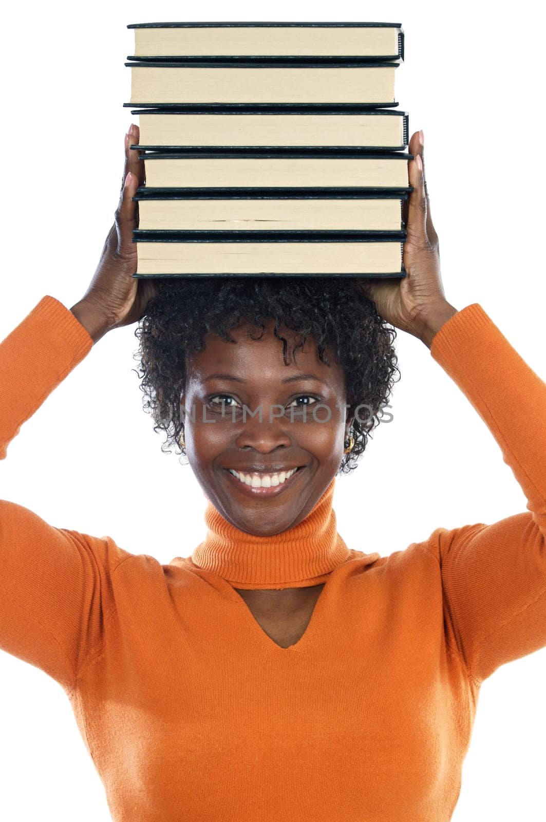 Woman with books on her head
