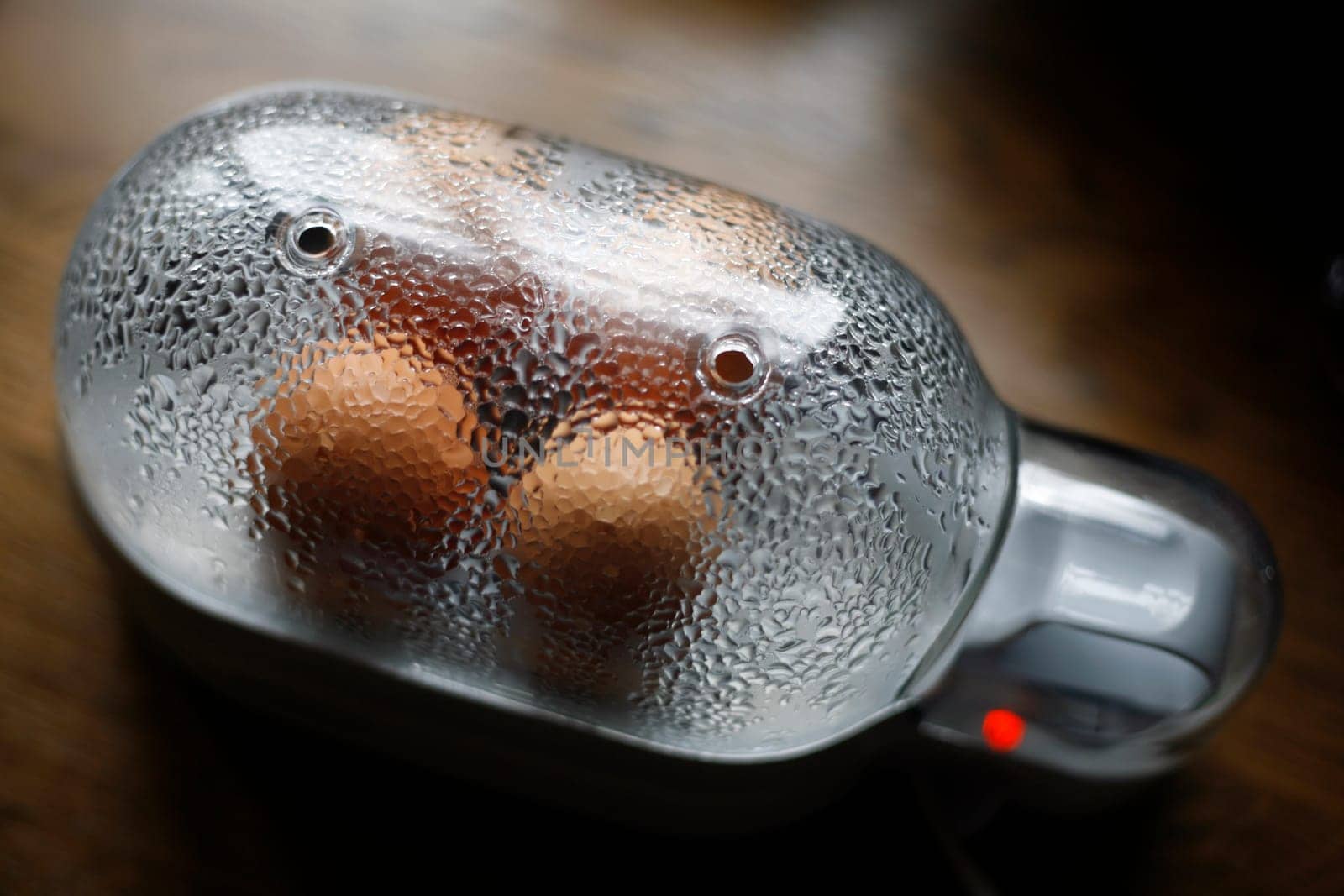 four brown eggs in electric egg cooker