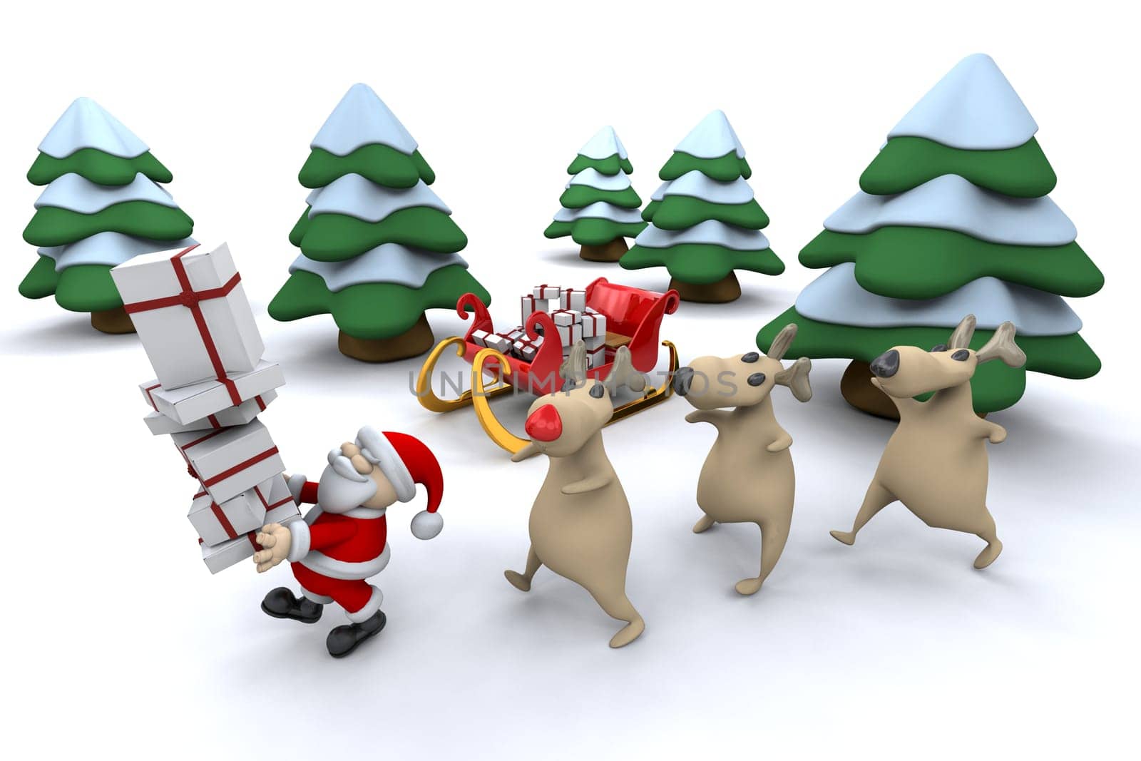 Santa with his reindeer
