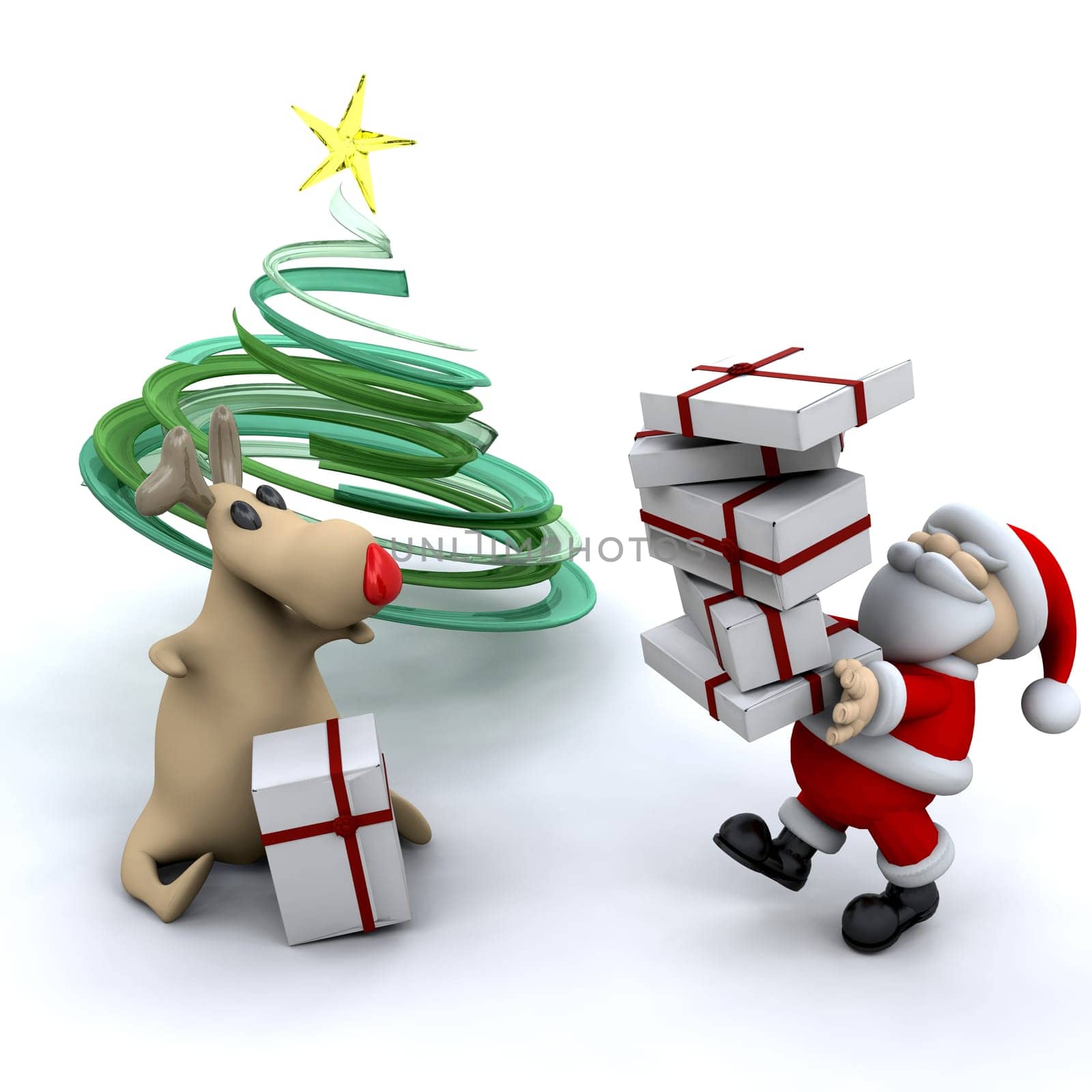Santa with his reindeer