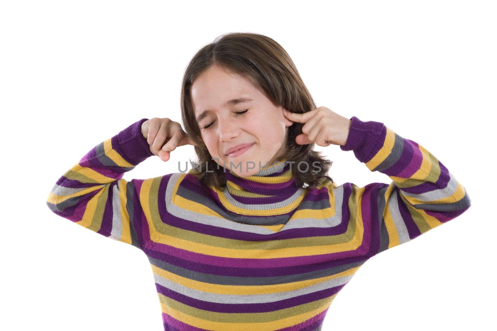 Pretty girl covering her ears