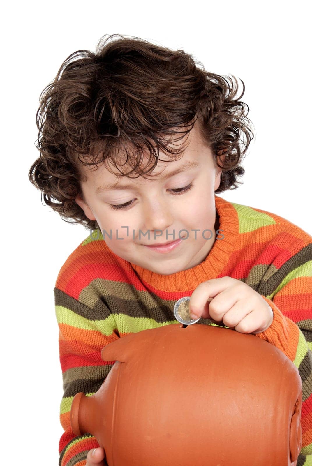 Adorable child with moneybox savings