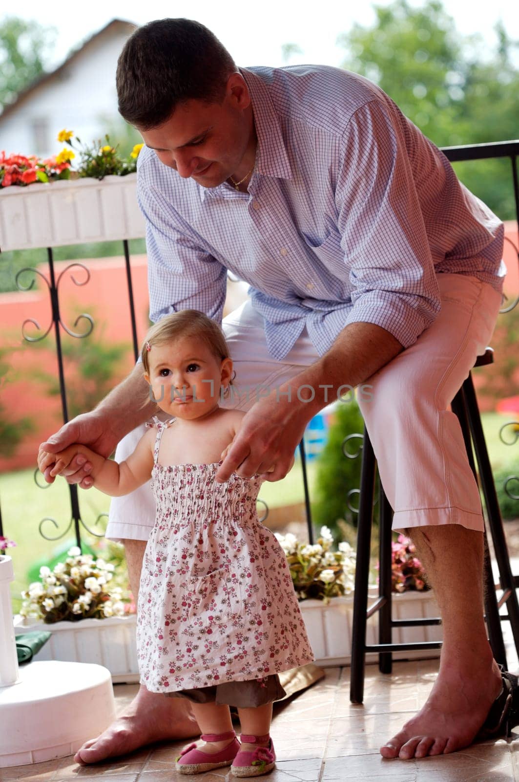 Father and baby girl outdoor