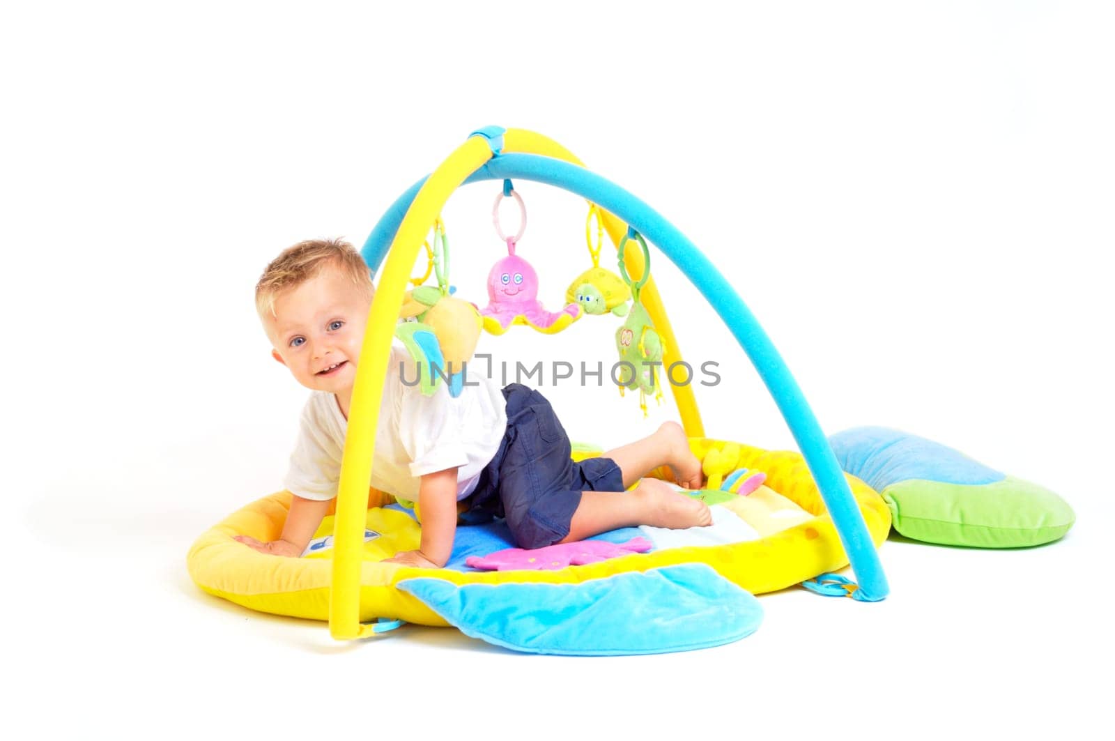Baby plays with toys