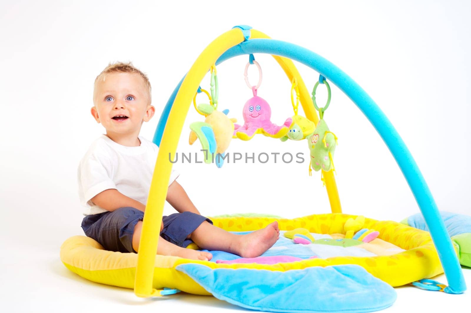 Baby plays with toys