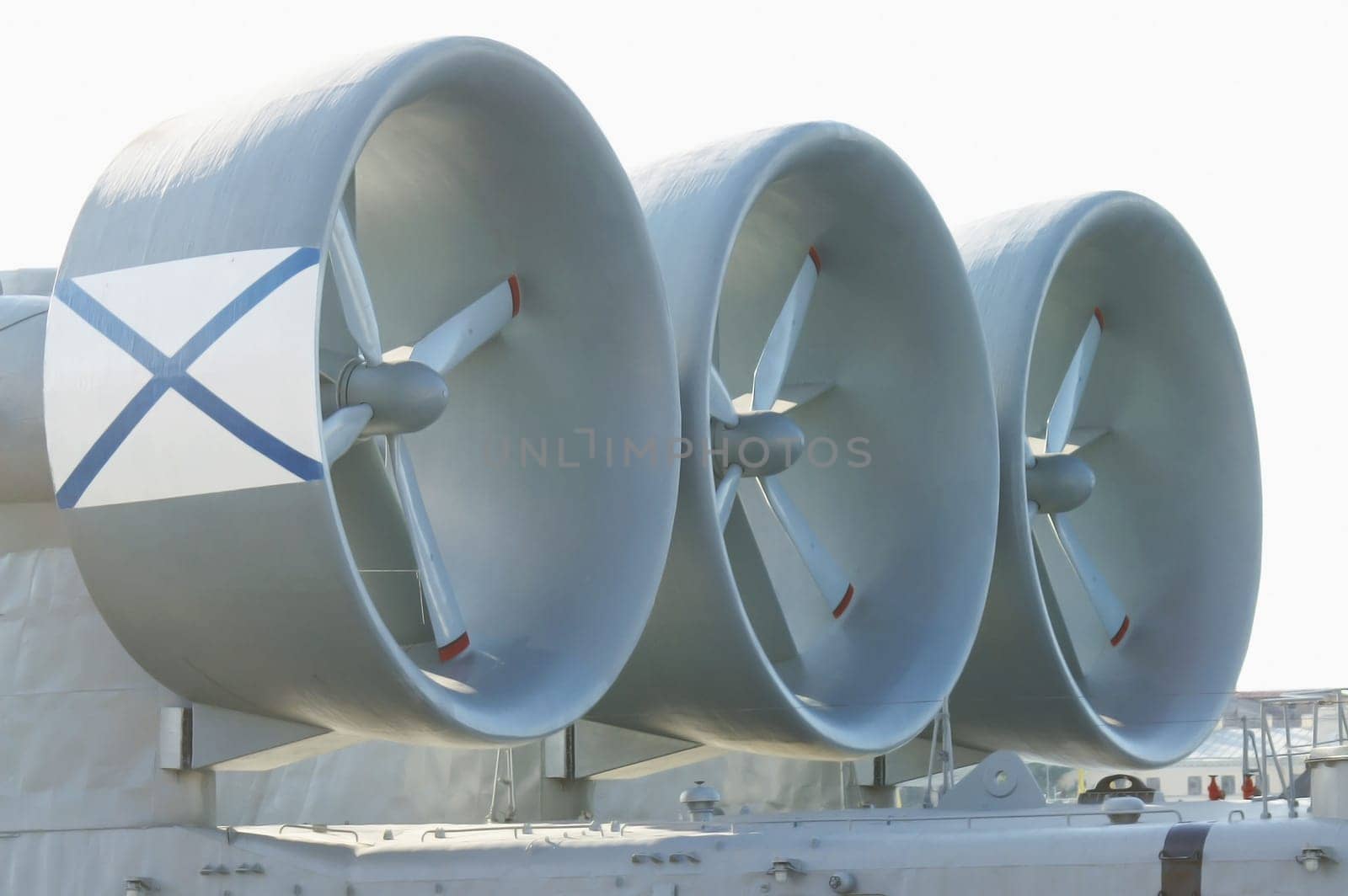 Turbo-prop engine of a naval hovercraft.