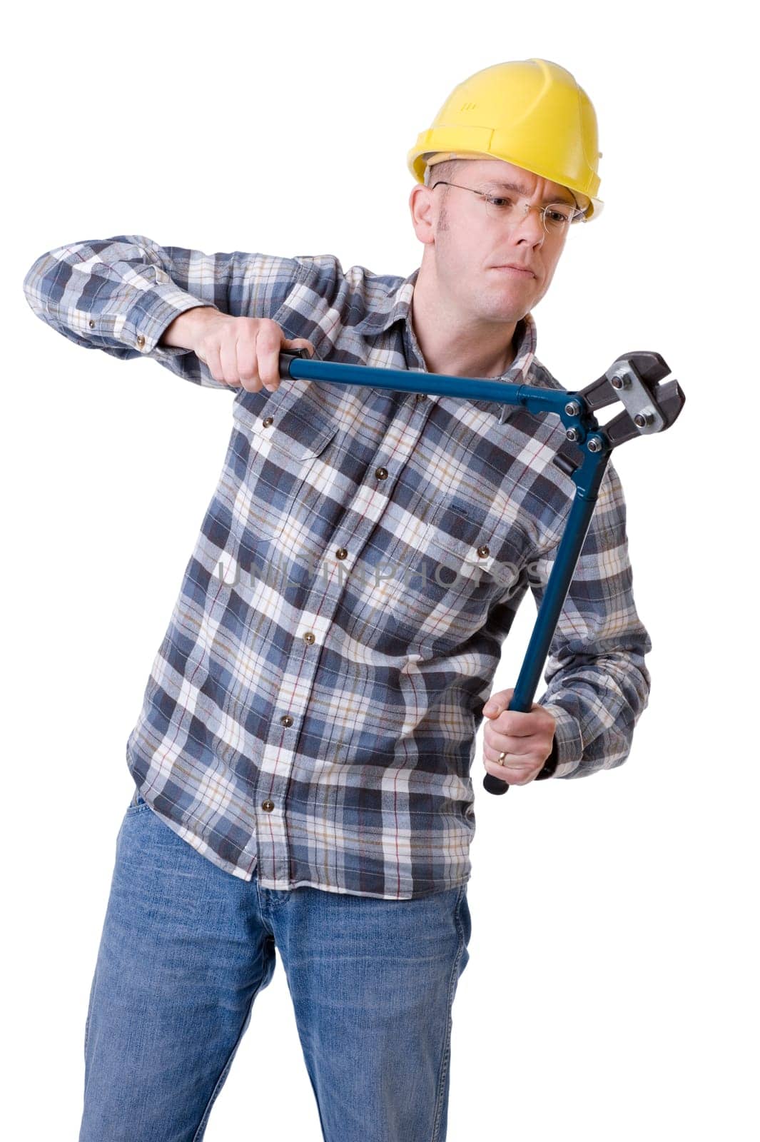 Worker with bolt cutter