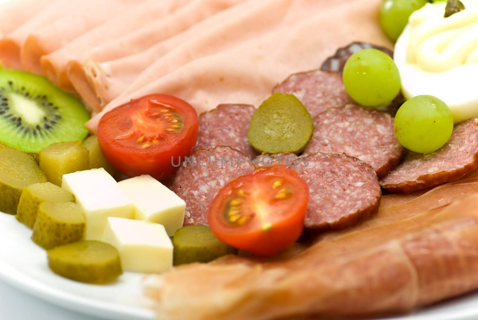 Cold platter with sausages,egg,salad