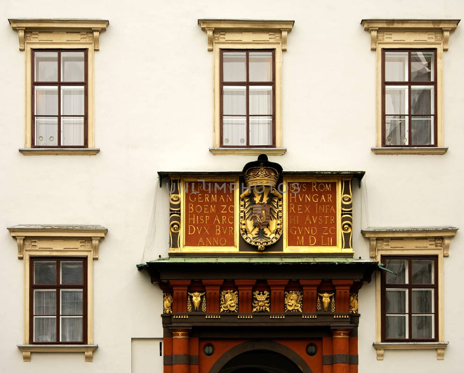 Swiss Gate,inscription and coat of arms above the doorway,Hofburg,Vienna,Oester