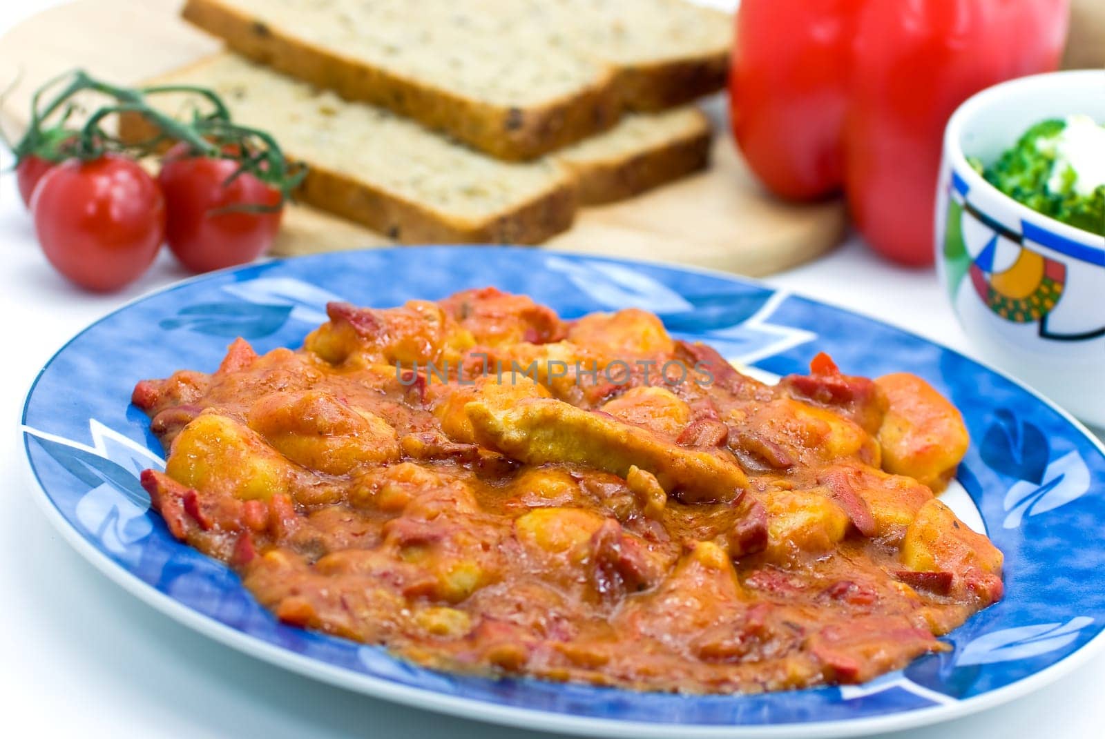 Gnocchi with turkey,bell pepper sauce
