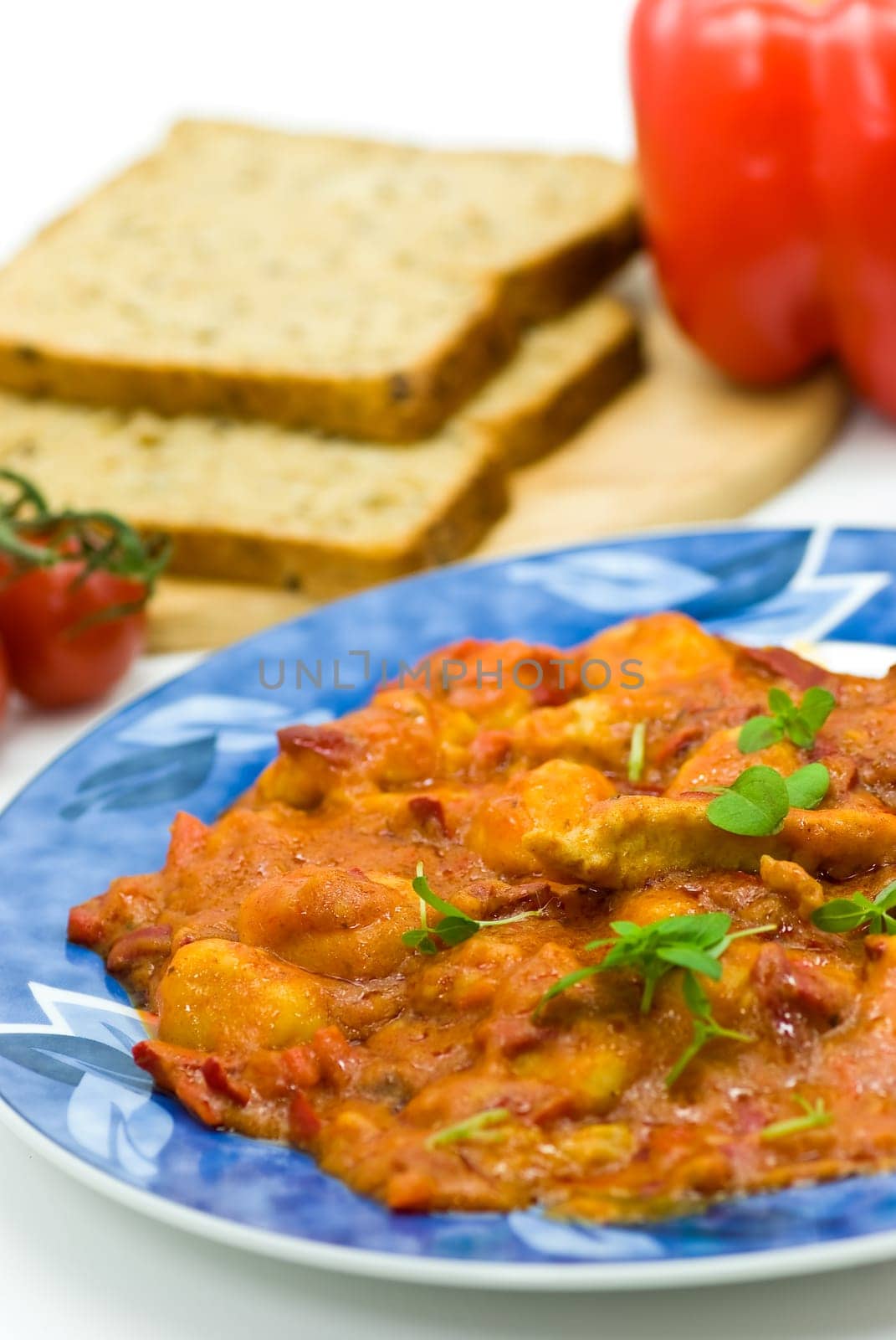 Gnocchi with turkey,bell pepper sauce