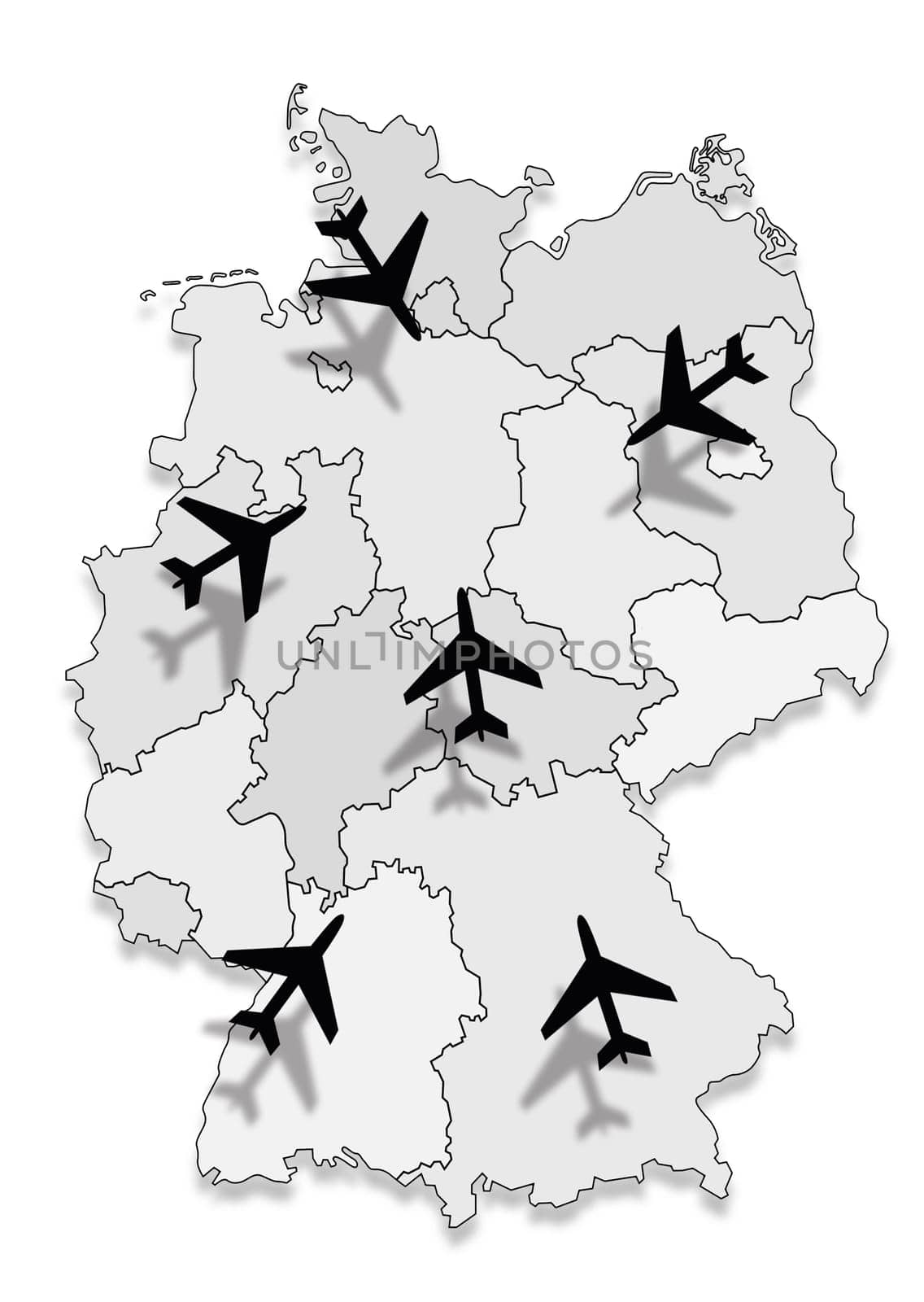Map of Germany with airplanes