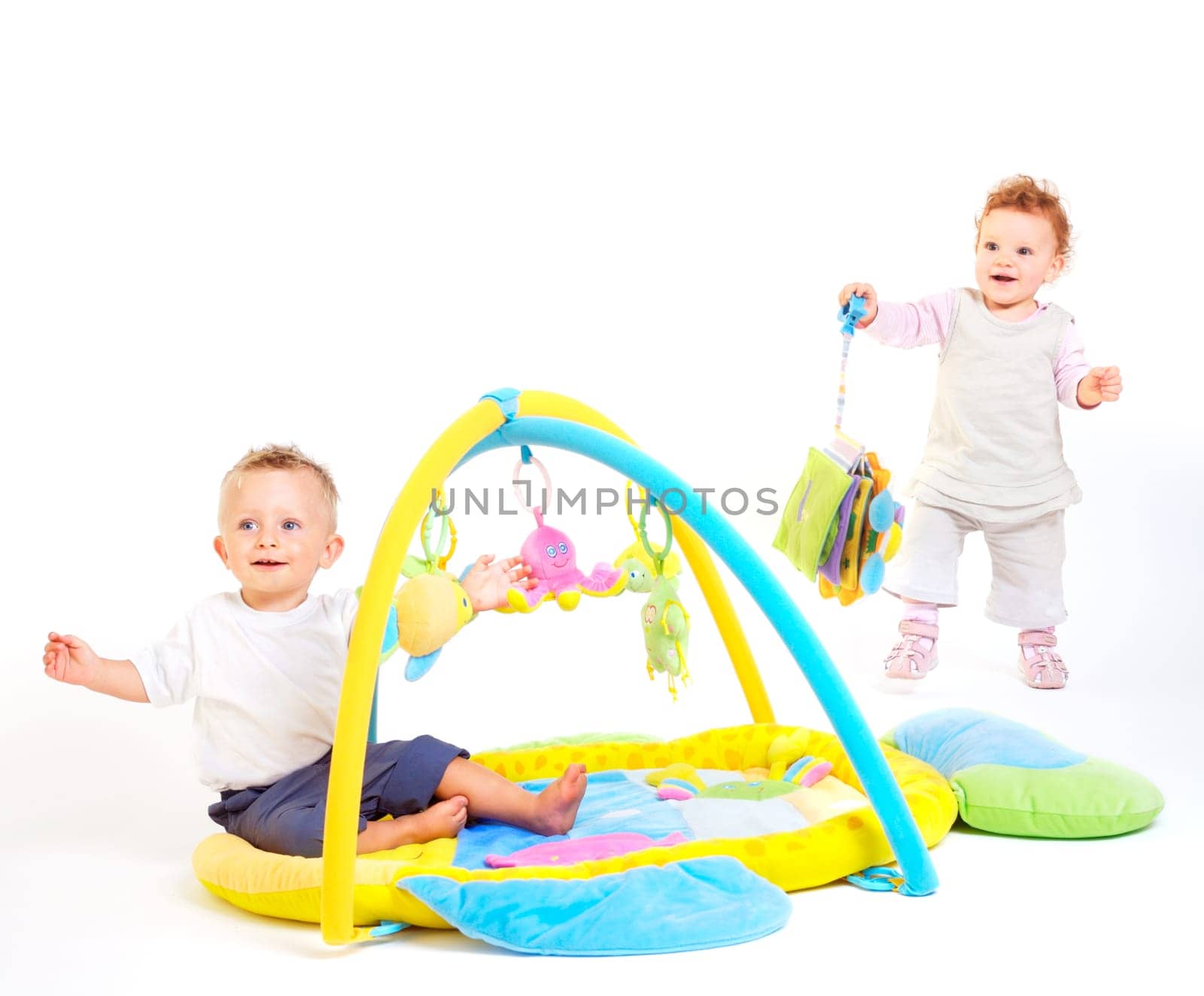 Babies play with toys