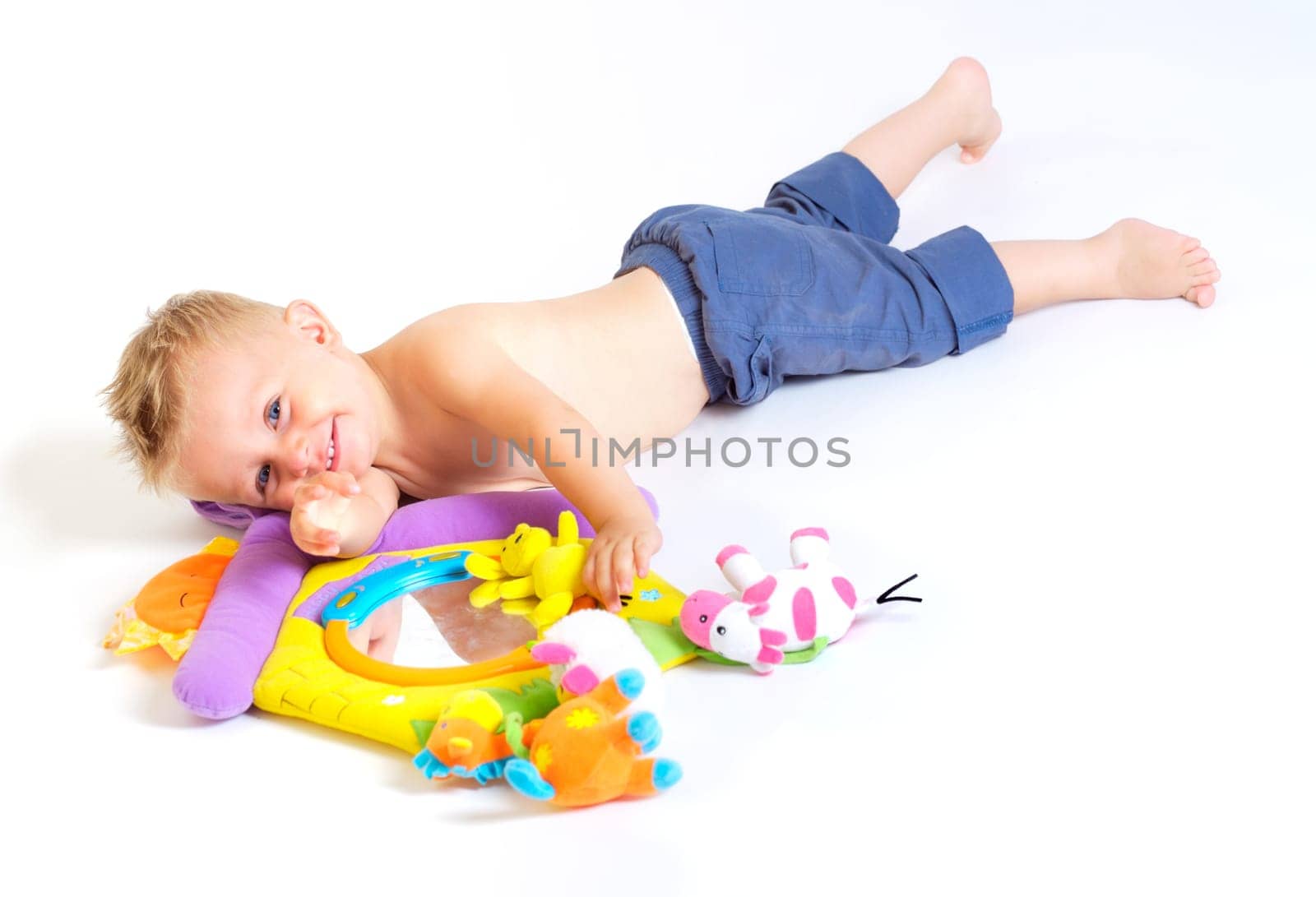Baby plays with toys