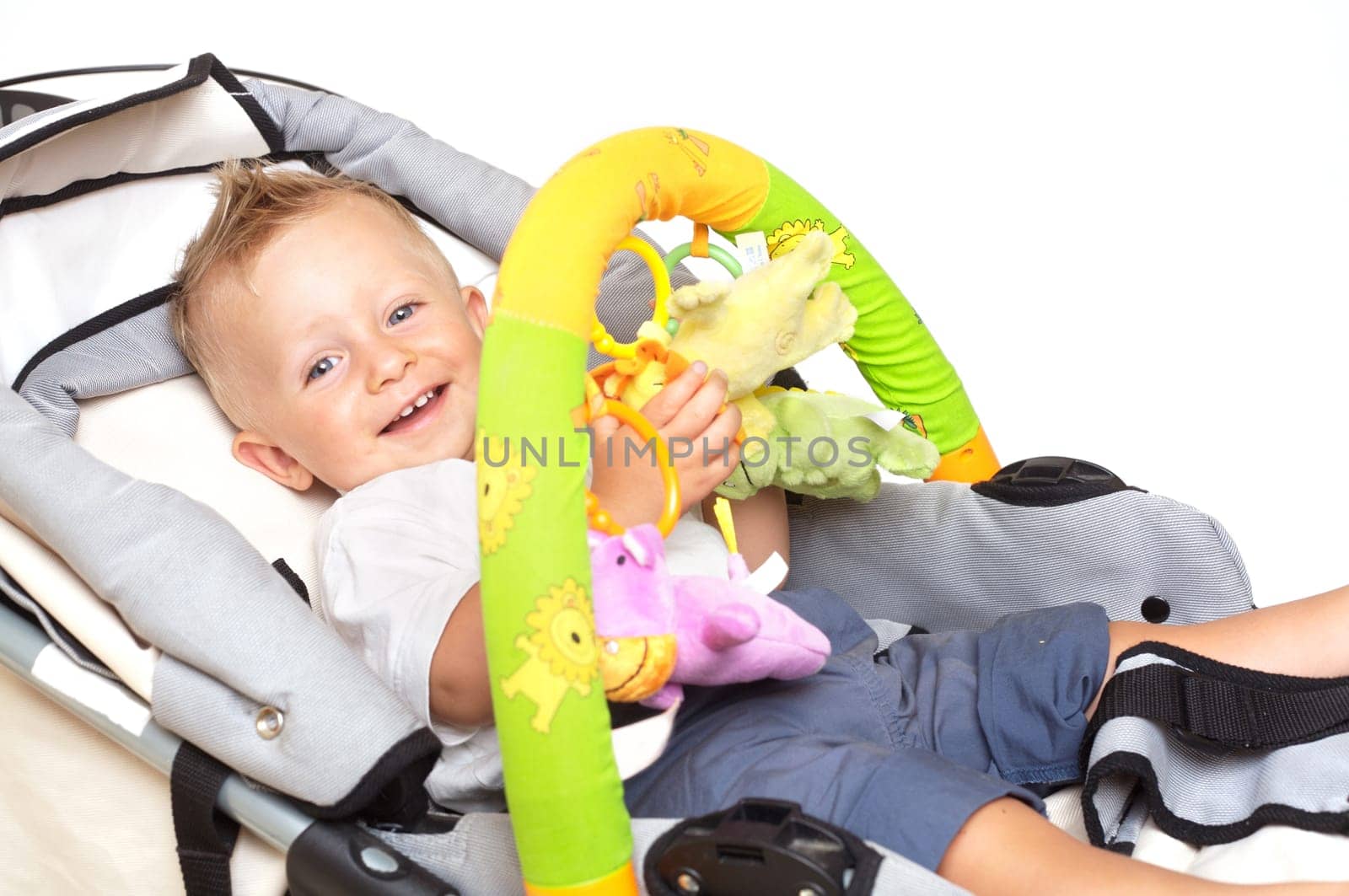 Happy baby in stroller