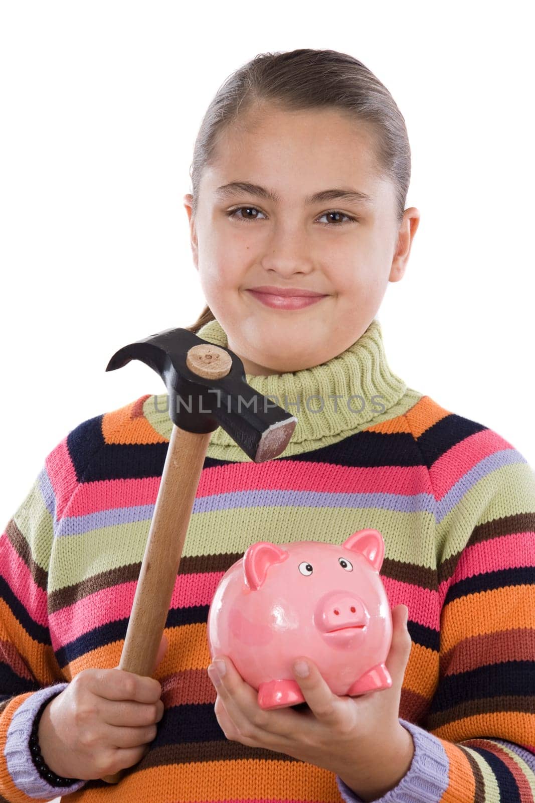 Adorable girl with moneybox