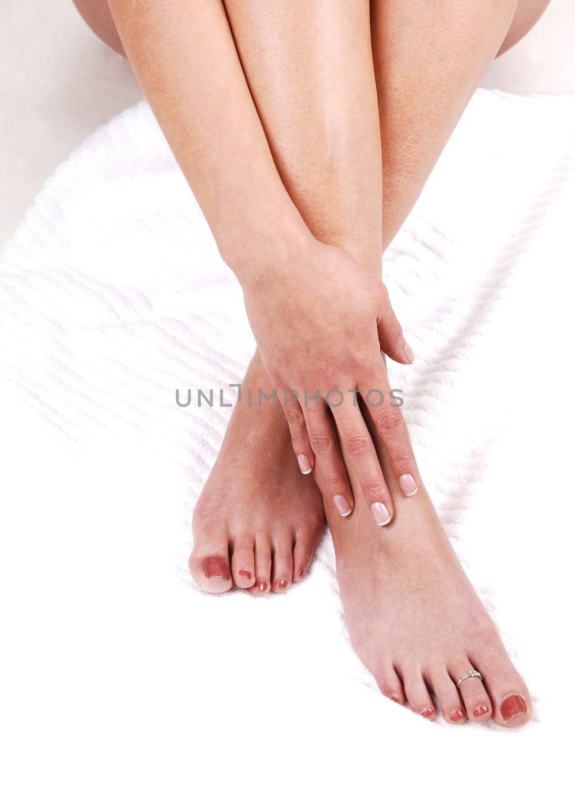 The feet of a young woman.