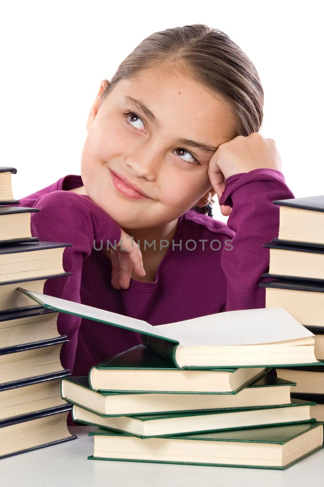 Girl student with many books