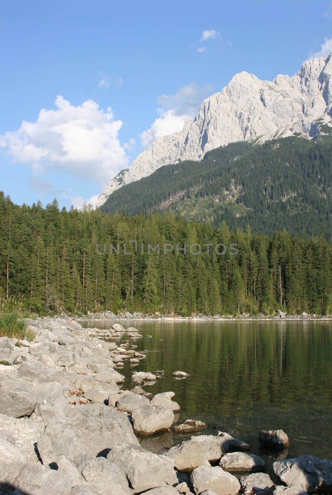 Eibesee in front of the Zugspitze massif in Bavaria