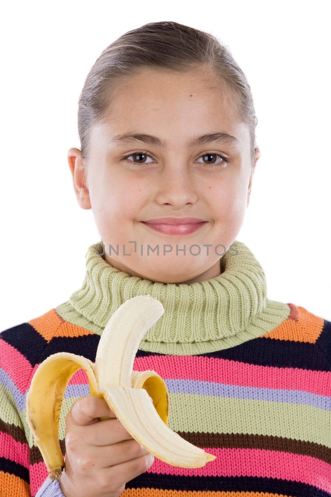 Cute girl with a peeled banana
